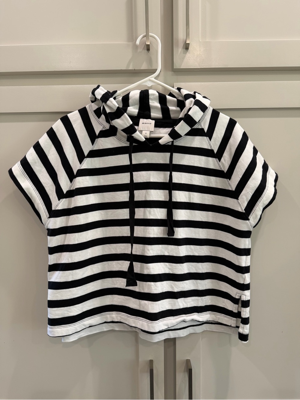 Maeve Black & White Striped Hooded Tee
